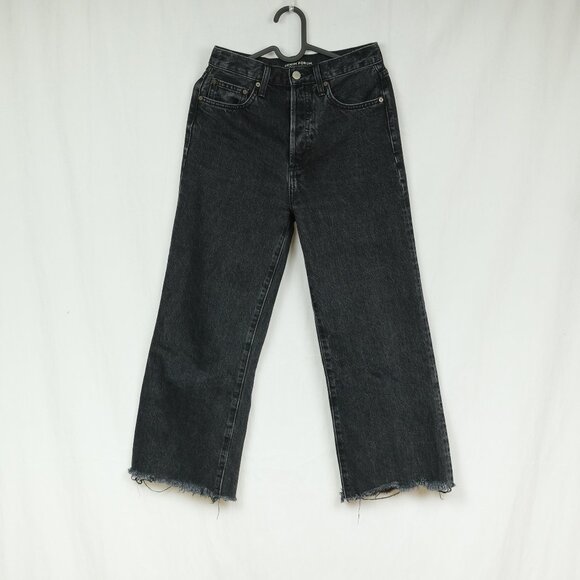 Denim Forum Denim - Denim Forum Farrah High Rise Wide Leg Jeans Distressed Black Wash Size 25